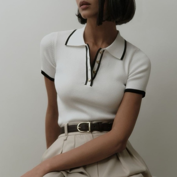 Commense Black and White Polo with Gold Buttons Brand New Size:XS - Picture 3 of 6